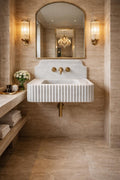 Hand Carved Carrara Marble Sink | Fluted Wall Mounted Basin