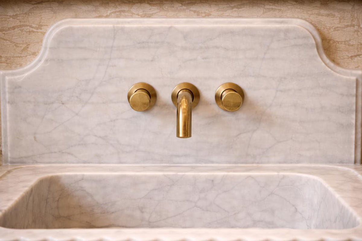 Hand Carved Carrara Marble Sink | Fluted Wall Mounted Basin