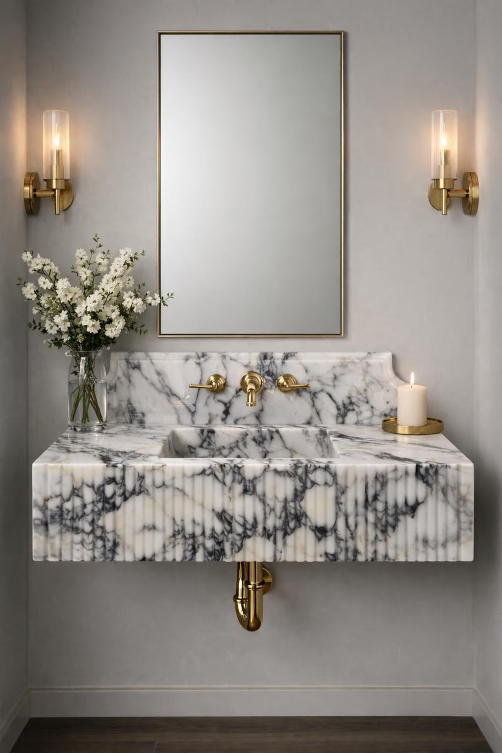Calacatta Viola Fluted Marble Sink | Custom Wall-Mounted Vanity