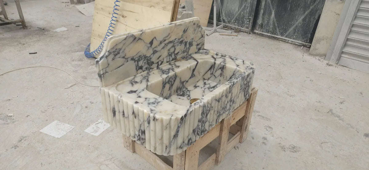 Calacatta Viola Fluted Marble Sink | Custom Wall-Mounted Vanity