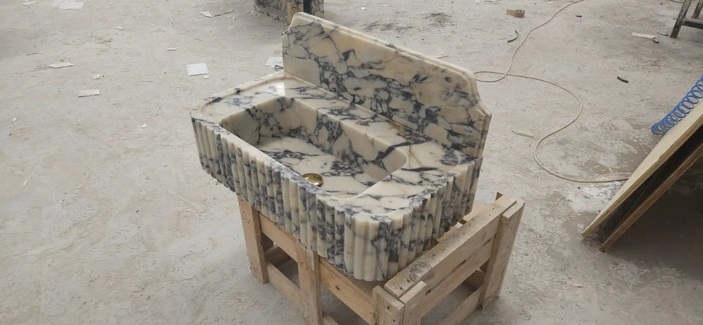 Calacatta Viola Fluted Marble Sink | Custom Wall-Mounted Vanity