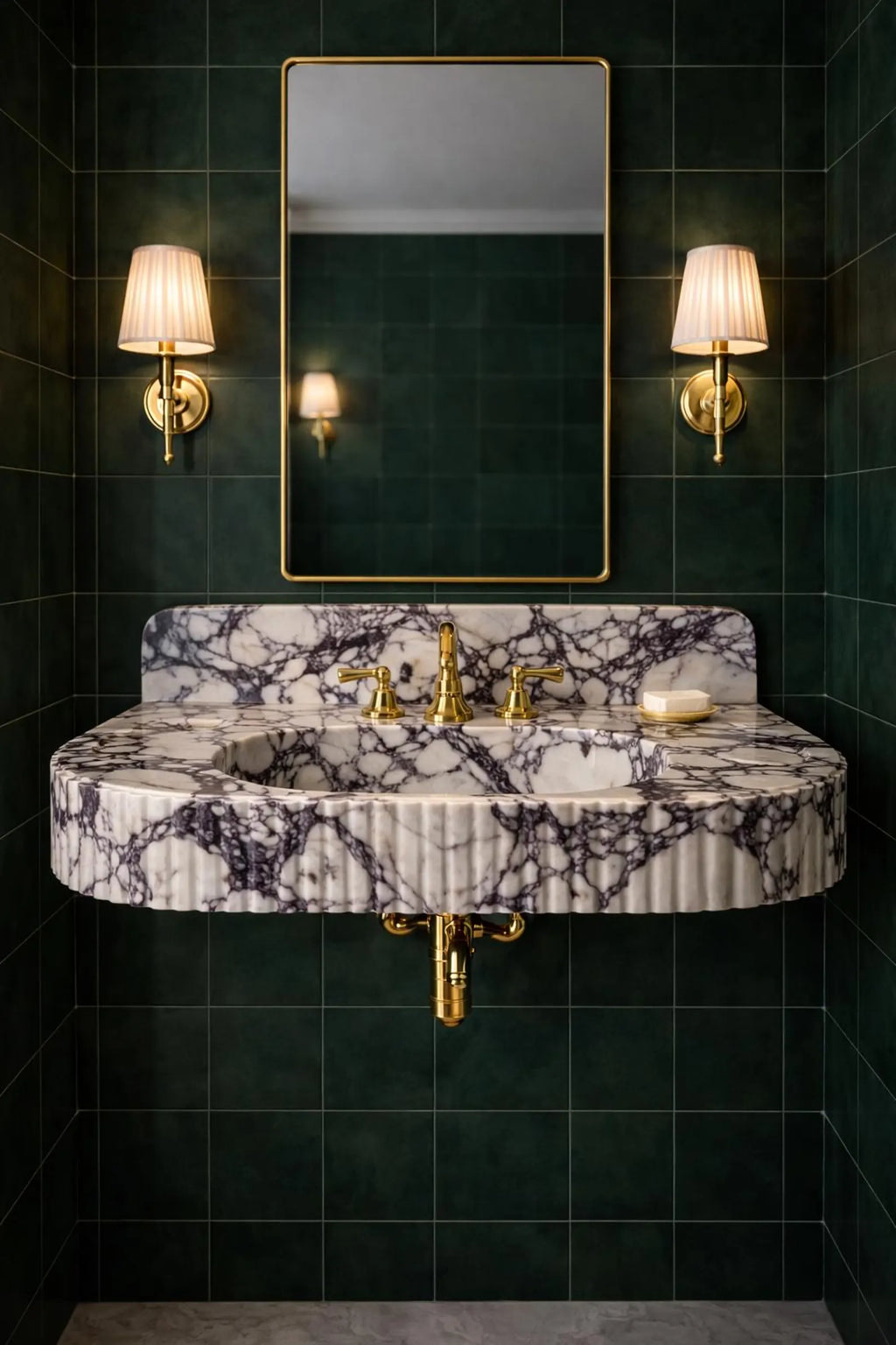 Calacatta Viola Fluted Wall Hung Marble Sink