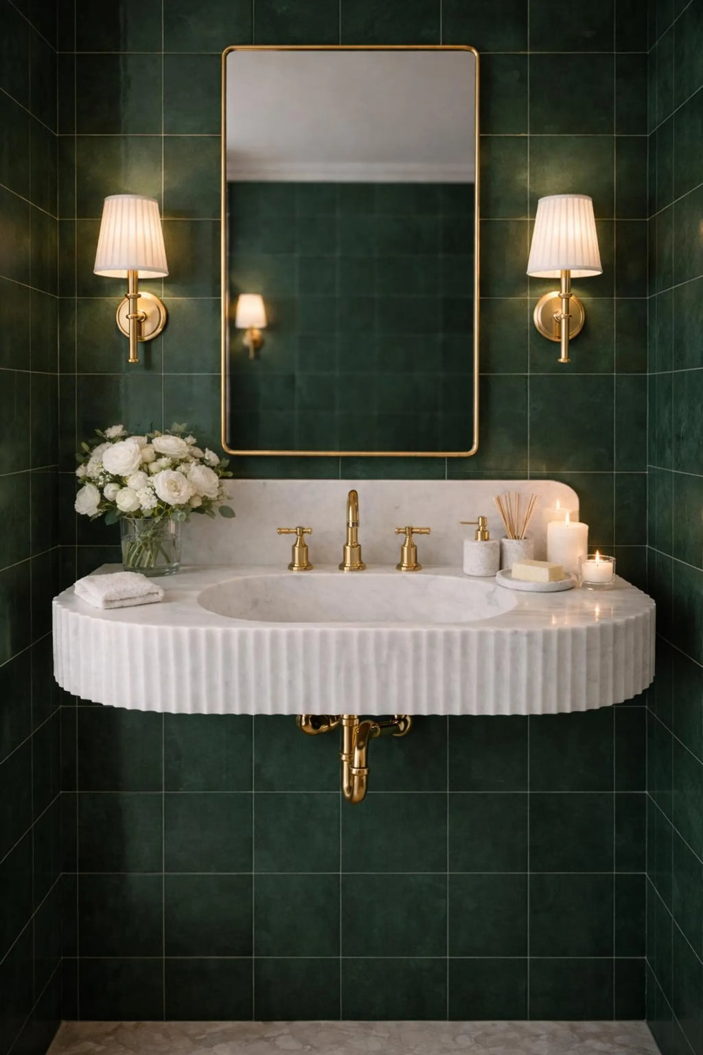 Handmade Carrara Marble Sink | Fluted Wall Mounted Vanity with Backsplash