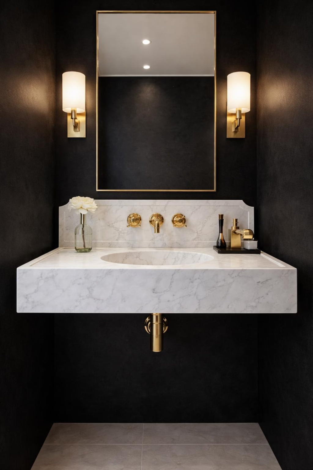 Handmade White Carrara Marble Sink | Wall Mounted Vanity with Backsplash