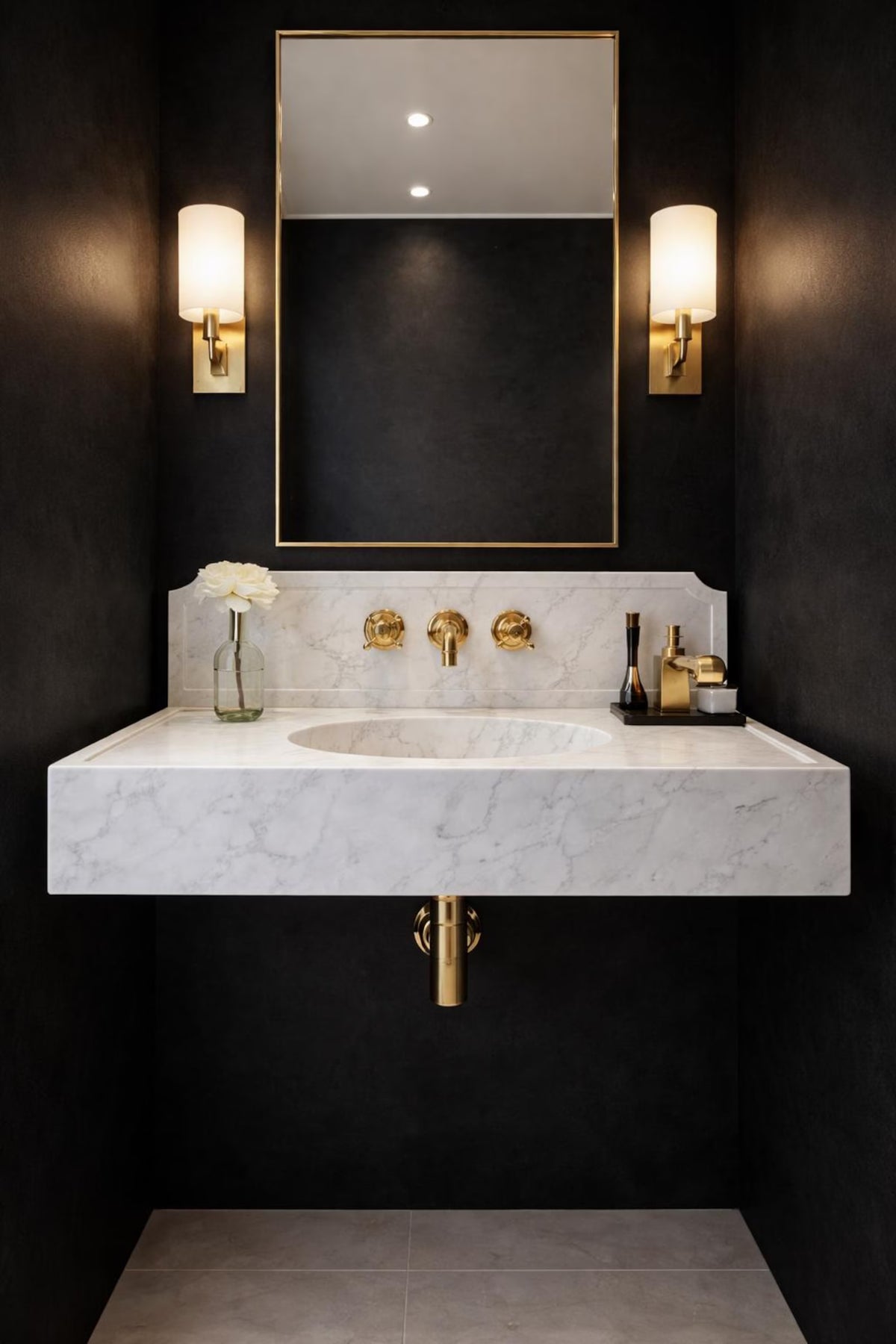 Handmade White Carrara Marble Sink | Wall Mounted Vanity with Backsplash